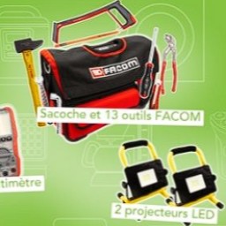 Tentez de gagner : une sacoche Facom avec 13 outils (541€) un multimètre Sefram (105€) 2 projecteurs LED rechargeables Zenitech (77€)