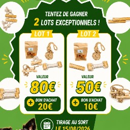 1 lot composé d'un os en corde, d'un bois de caféier, d'une boule canine, d'un canicorde, de200g de…